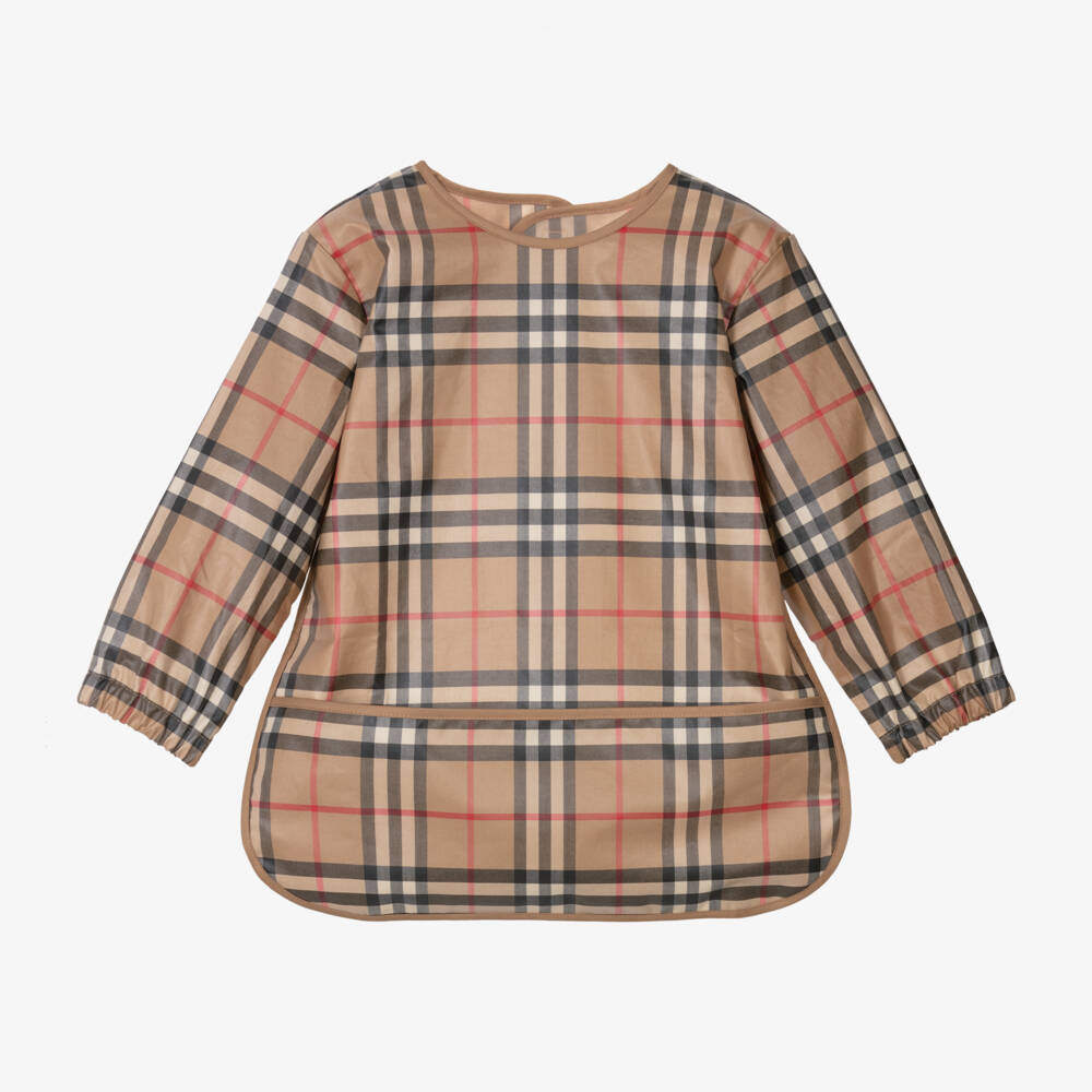 Burberry-Boys Beige Plaid Feeding Apron | Childrensalon Outlet