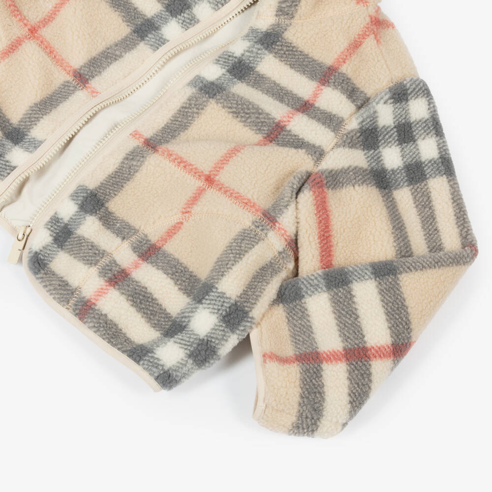 Burberry-Boys Beige Plaid Fleece Coat | Childrensalon Outlet
