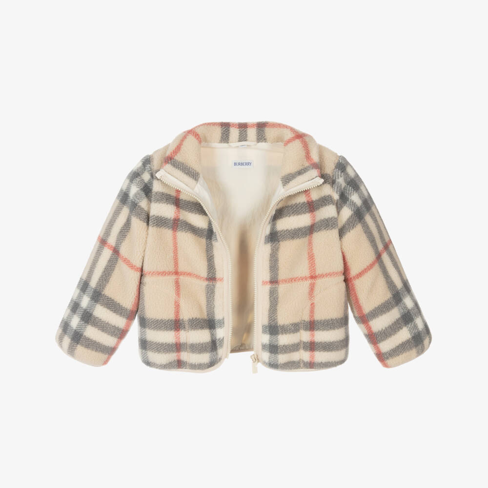 Burberry-Boys Beige Plaid Fleece Coat | Childrensalon Outlet