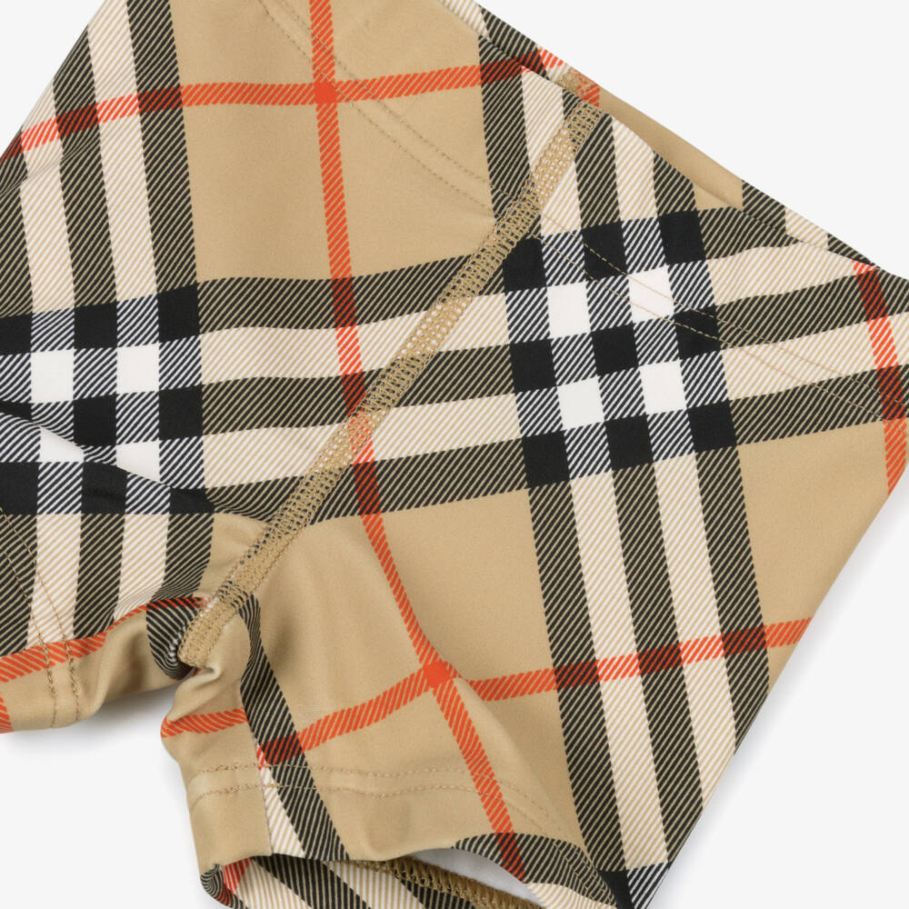 Burberry-شورت سباحة بيج بنقشة مربعات للأولاد | Childrensalon Outlet