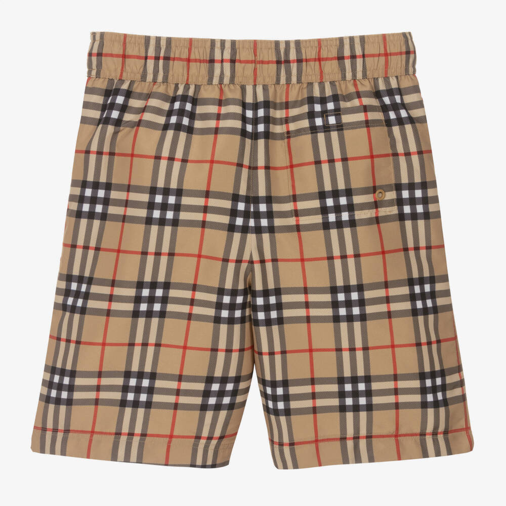 Burberry-Boys Beige Plaid Swim Trunks | Childrensalon Outlet