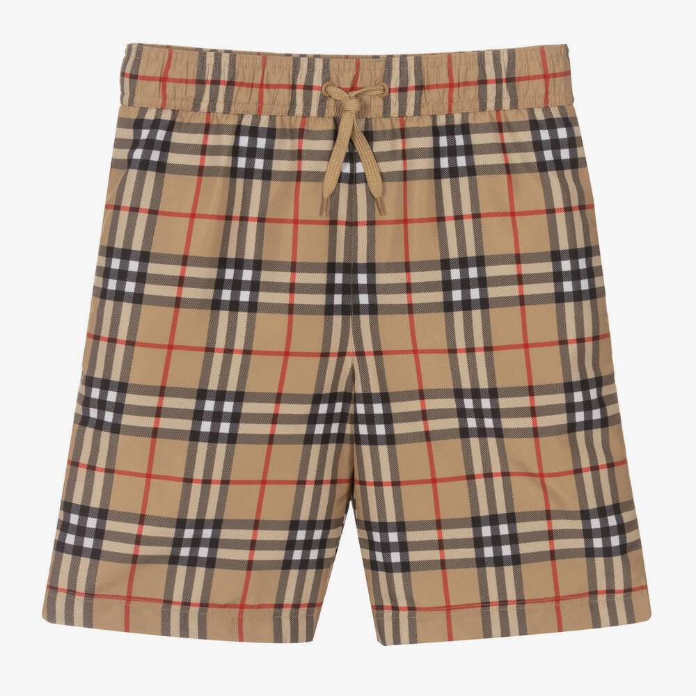 Burberry-Boys Beige Plaid Swim Trunks | Childrensalon Outlet