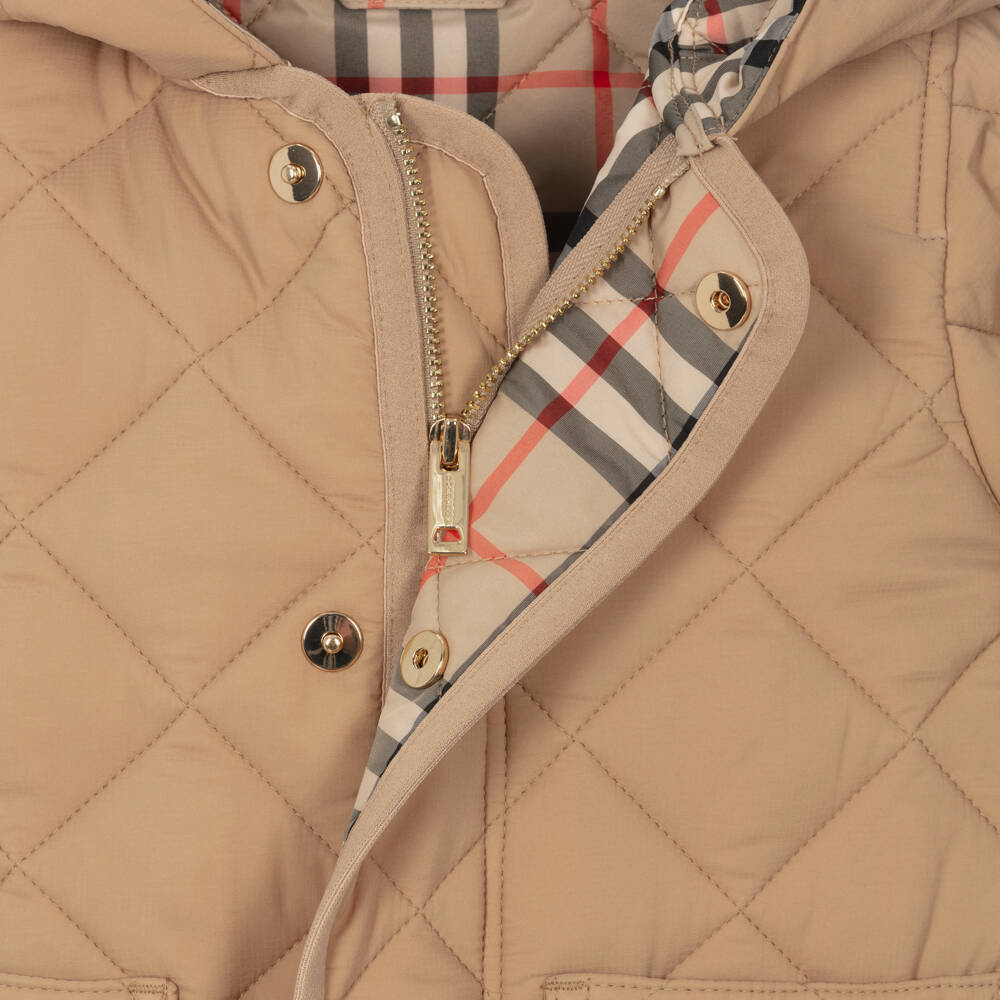 Burberry-Boys Beige Quilted Hooded Jacket | Childrensalon Outlet