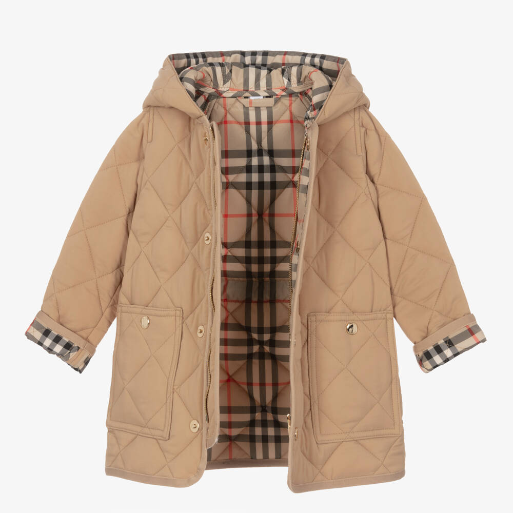 Burberry-Boys Beige Quilted Hooded Jacket | Childrensalon Outlet