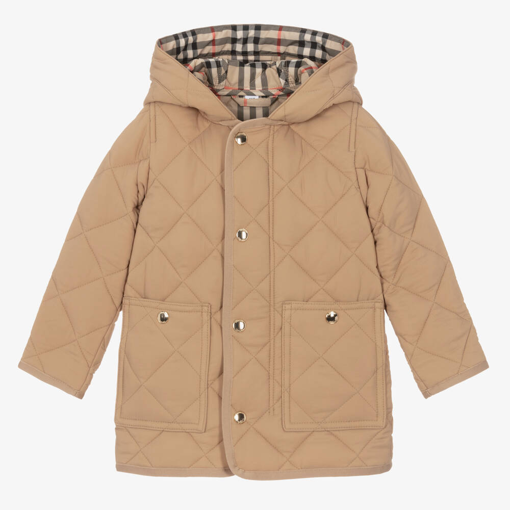 Burberry-Boys Beige Quilted Hooded Jacket | Childrensalon Outlet