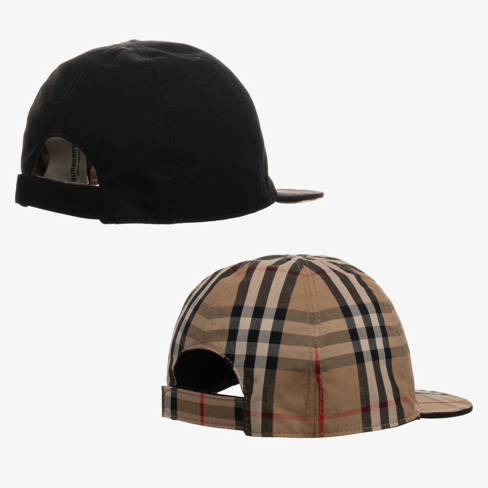 Burberry-Boys Beige Reversible Baby Baseball Cap | Childrensalon Outlet