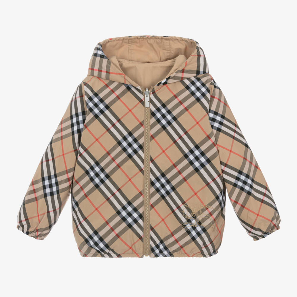 Burberry-Boys Beige Reversible Check Jacket | Childrensalon Outlet