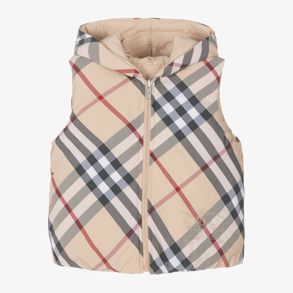 Burberry-Бежевый пуховый двусторонний жилет | Childrensalon Outlet