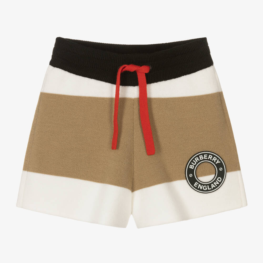Burberry-Boys Beige Striped Wool Shorts | Childrensalon Outlet
