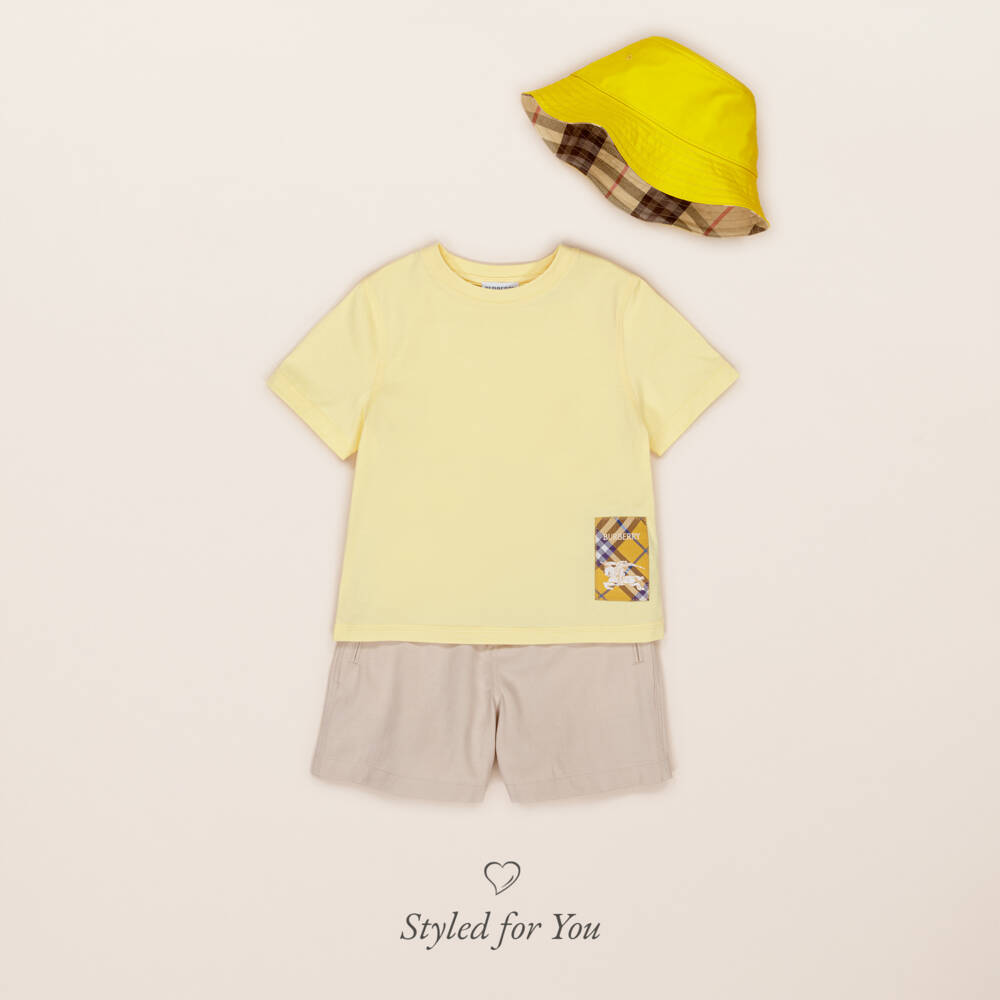 Burberry-شورت تويل ناعم بيج للأولاد | Childrensalon Outlet