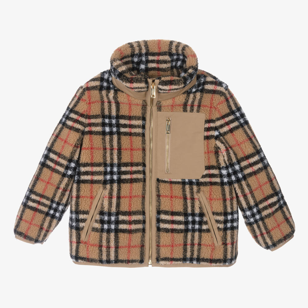 Burberry-Boys Beige Vintage Check Fleece Jacket | Childrensalon Outlet