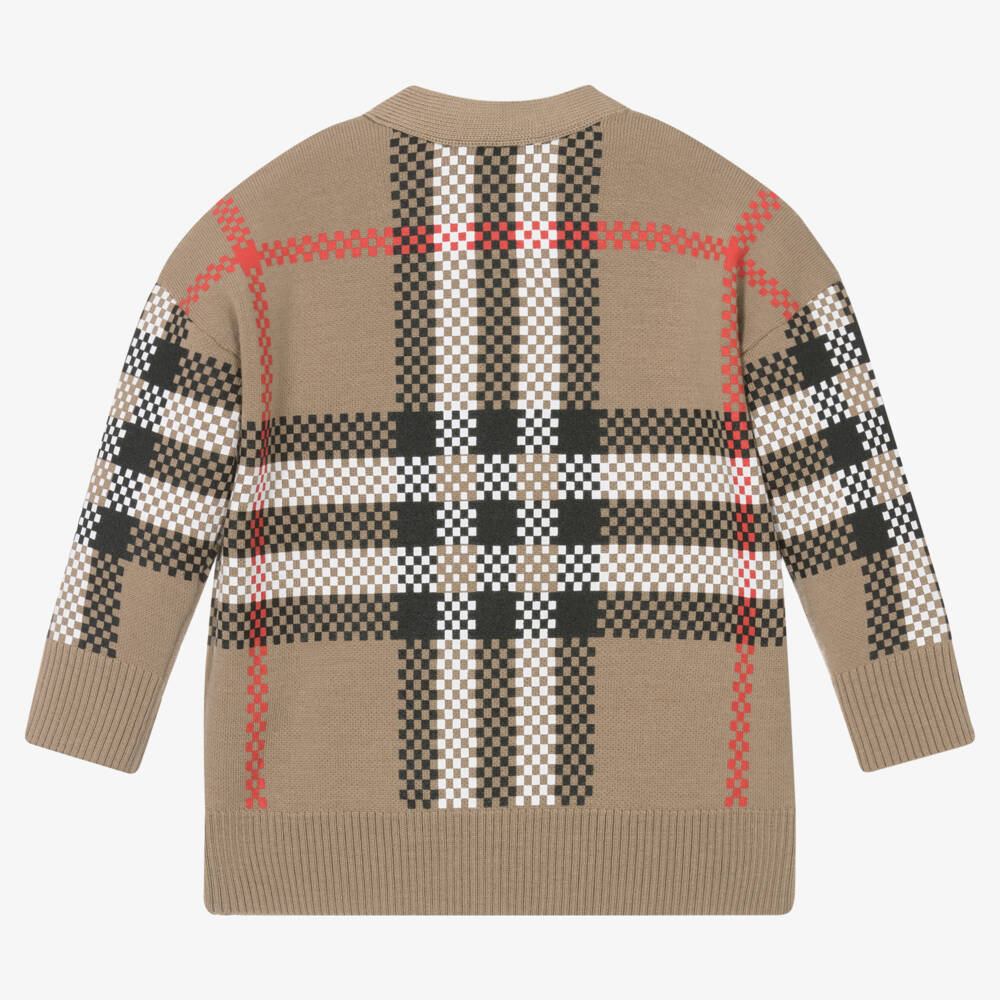 Burberry-Boys Beige Wool Checkered Cardigan | Childrensalon Outlet