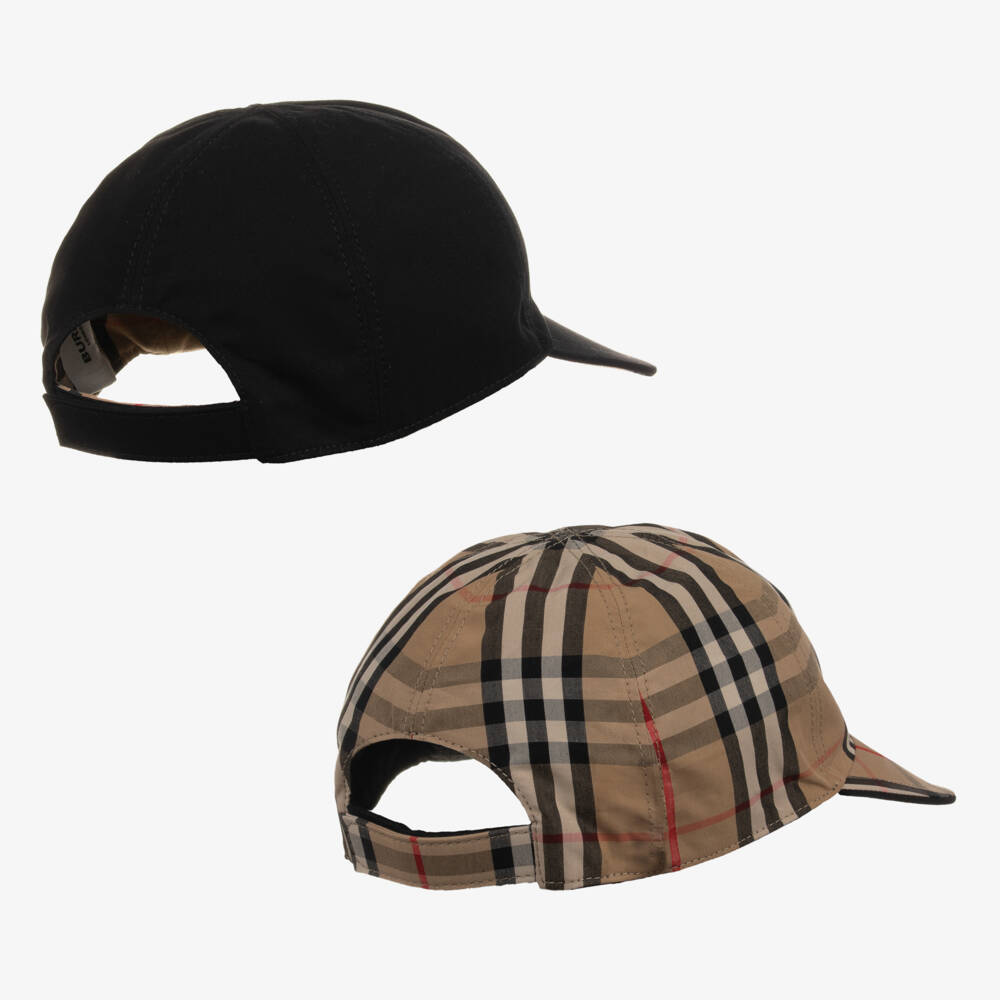 Burberry-Boys Black & Beige Check Hat | Childrensalon Outlet