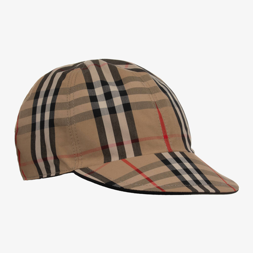 Burberry-Boys Black & Beige Check Hat | Childrensalon Outlet