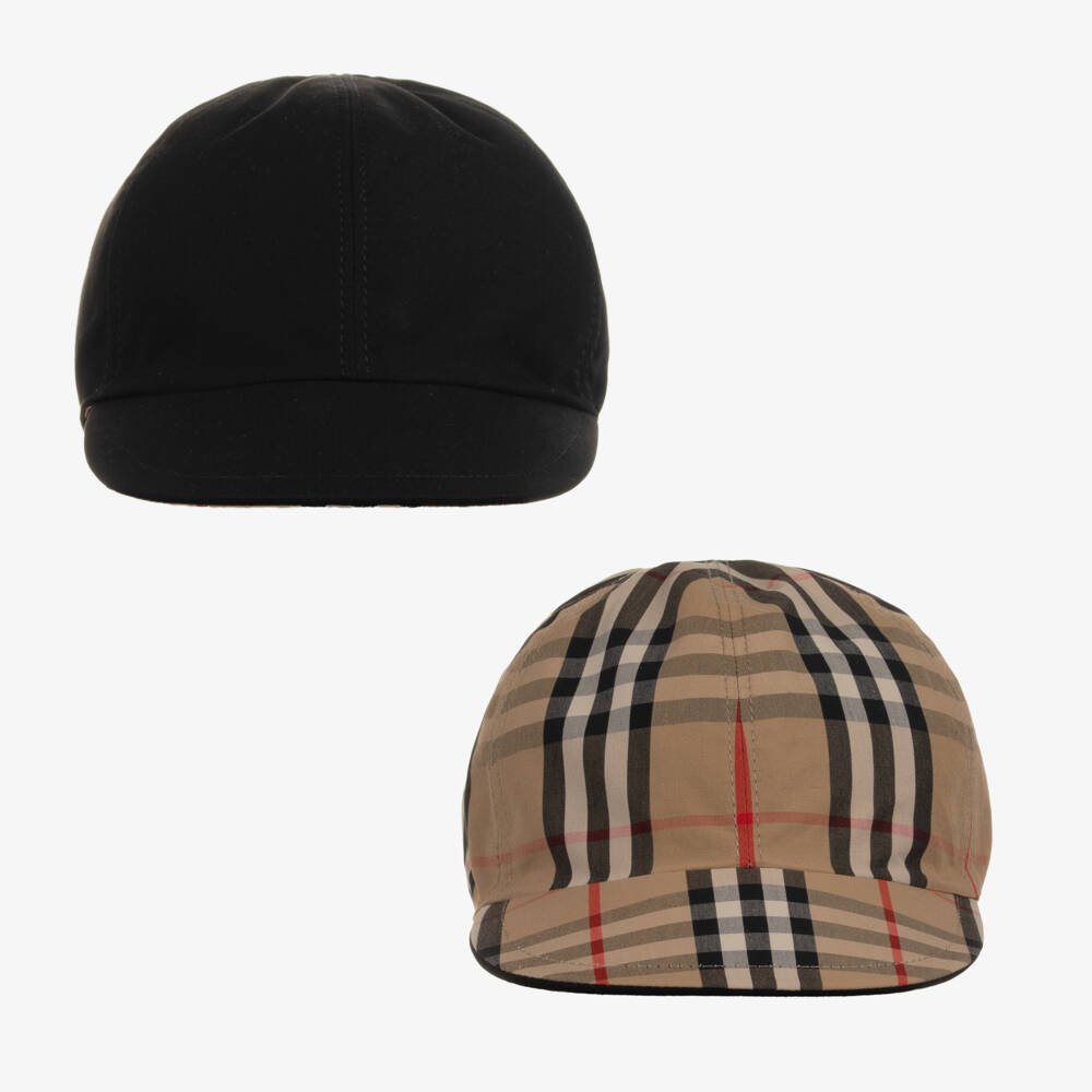 Burberry-Boys Black & Beige Check Hat | Childrensalon Outlet