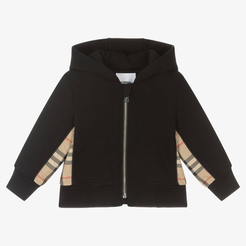 Burberry-Boys Black Check Hooded Jacket | Childrensalon Outlet