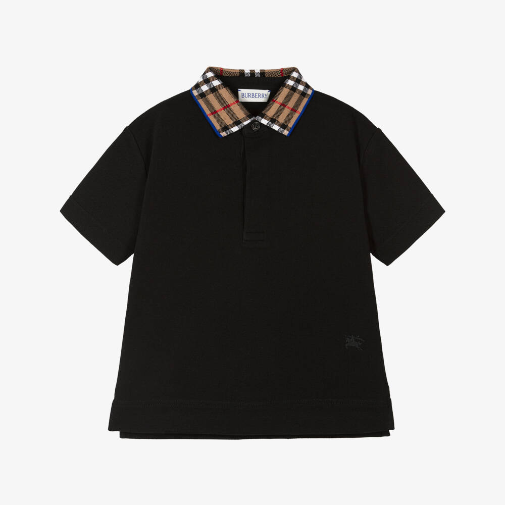 Burberry-Boys Black Check Polo Shirt | Childrensalon Outlet