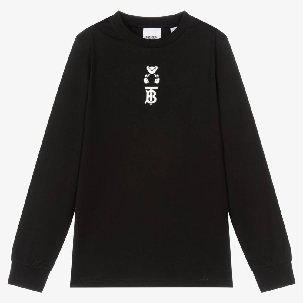 Burberry-Boys Black Cotton Bear Tee | Childrensalon Outlet