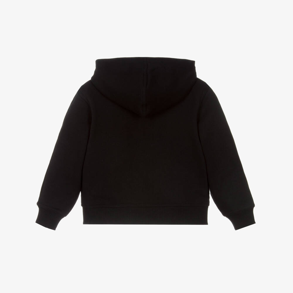 Burberry-Boys Black Cotton EKD Logo Zip-Up Hoodie with Check Trim | Childrensalon Outlet