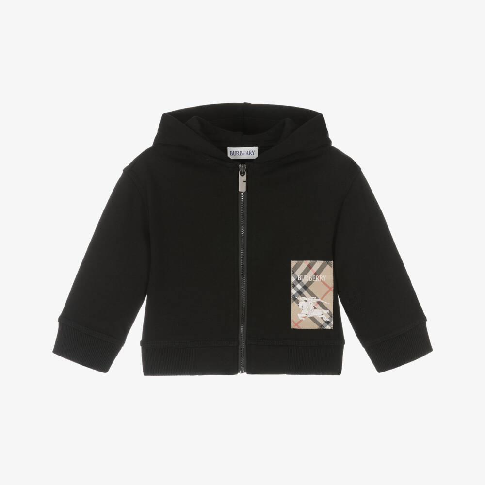 Burberry-Boys' Black Cotton Hoodie with Emblem | Childrensalon Outlet