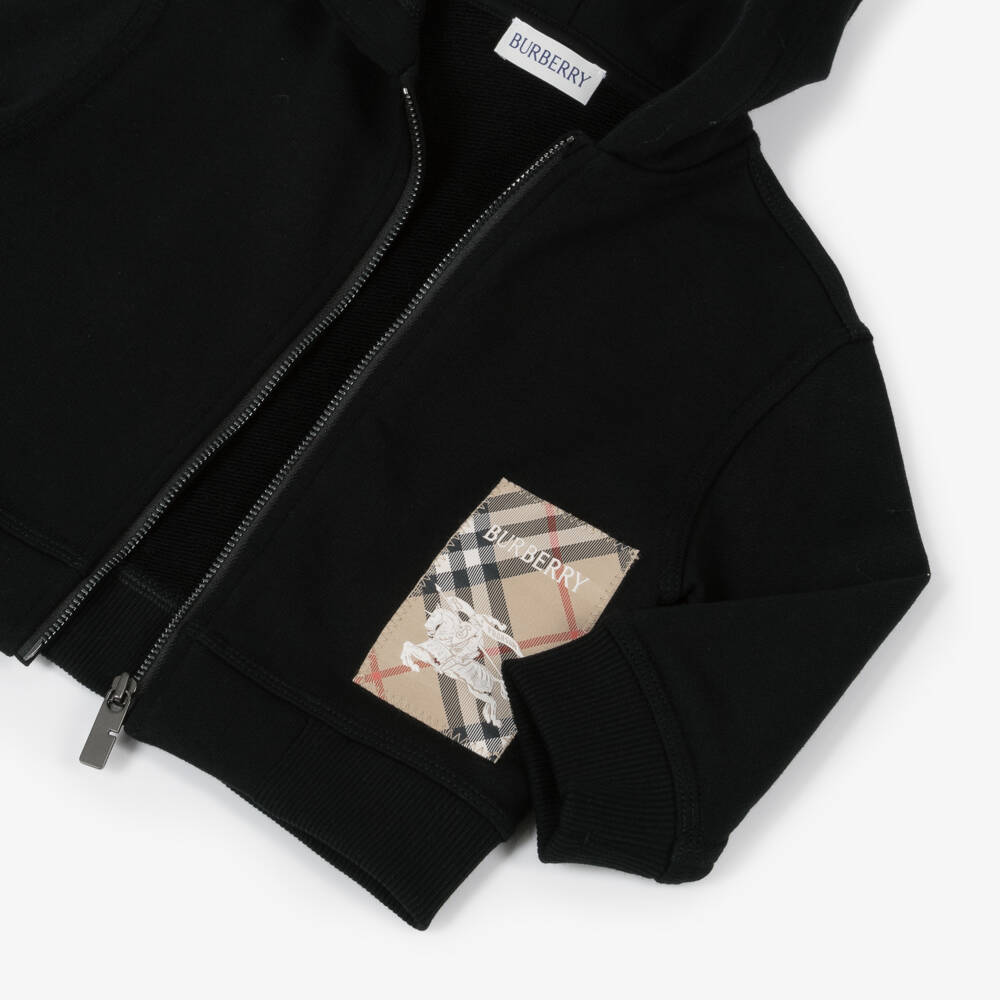 Burberry-Boys' Black Cotton Hoodie with Emblem | Childrensalon Outlet