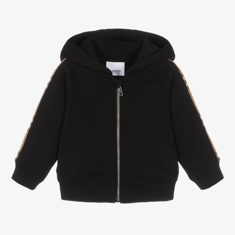 Burberry-هودي قطني أسود للأولاد بسحاب | Childrensalon Outlet