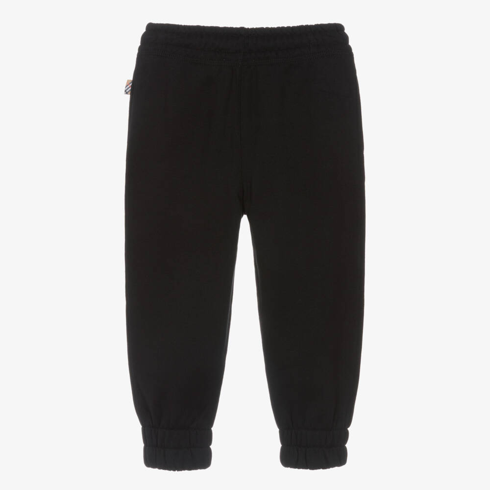 Burberry-Boys Black Cotton Joggers with White EKD Logo | Childrensalon Outlet