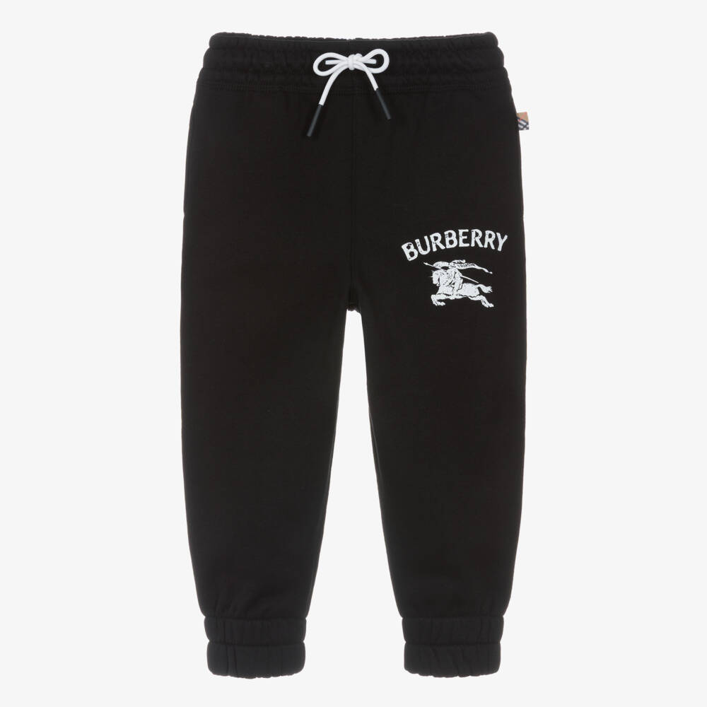 Burberry-Boys Black Cotton Joggers with White EKD Logo | Childrensalon Outlet