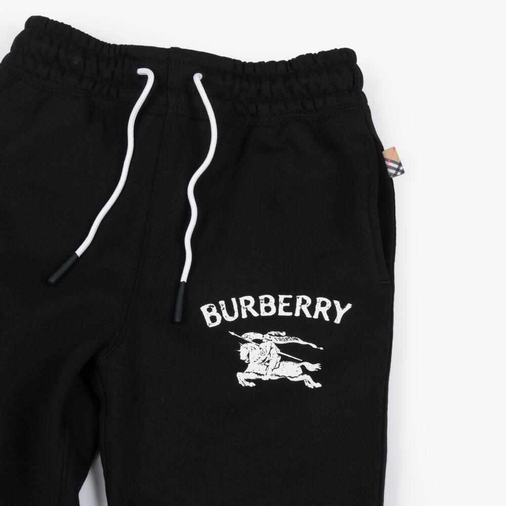 Burberry-Boys Black Cotton Joggers with White EKD Logo | Childrensalon Outlet