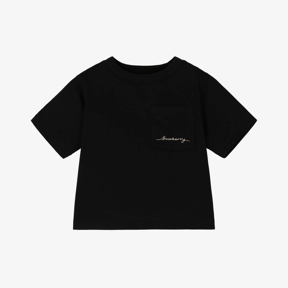 Burberry-Boys Black Cotton Logo Tee | Childrensalon Outlet