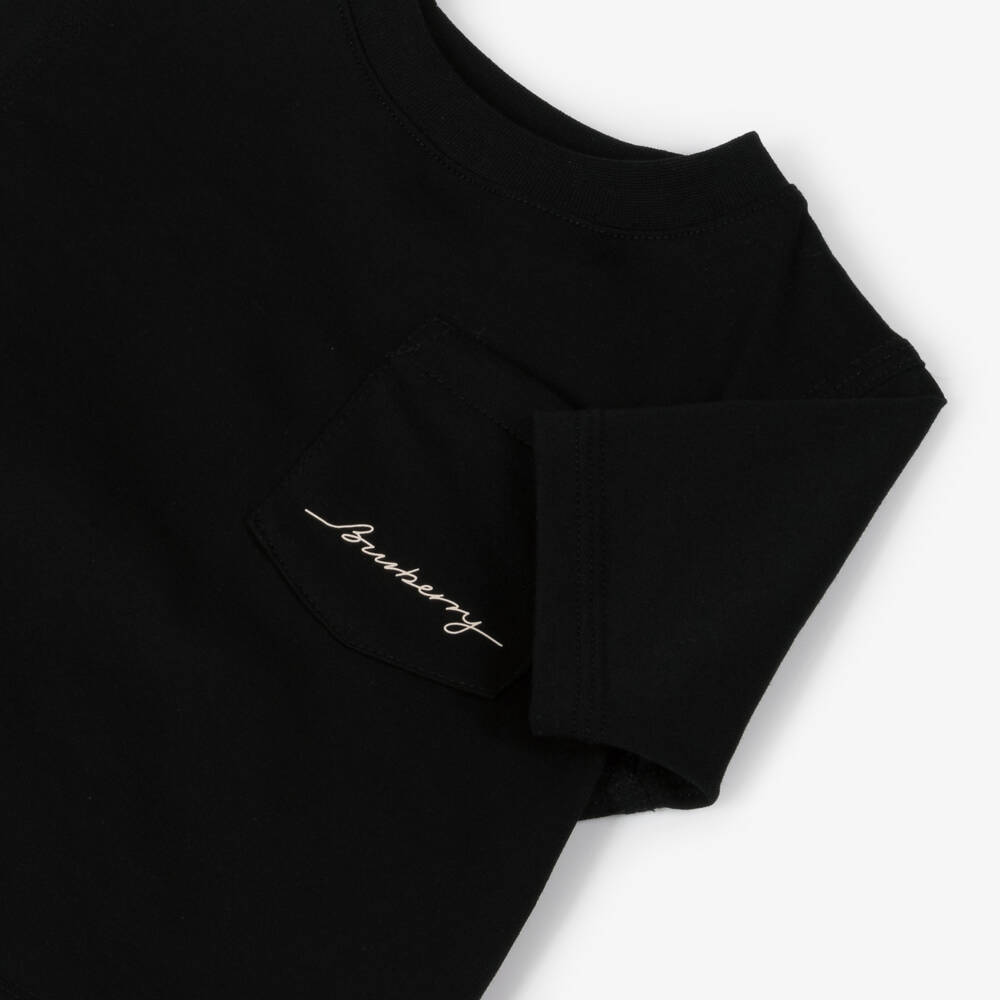 Burberry-Boys Black Cotton Logo Tee | Childrensalon Outlet
