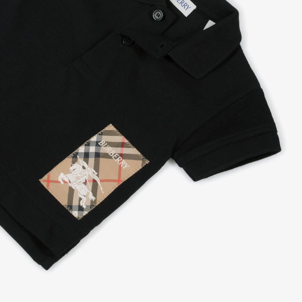 Burberry-Boys Black Cotton Polo Top | Childrensalon Outlet
