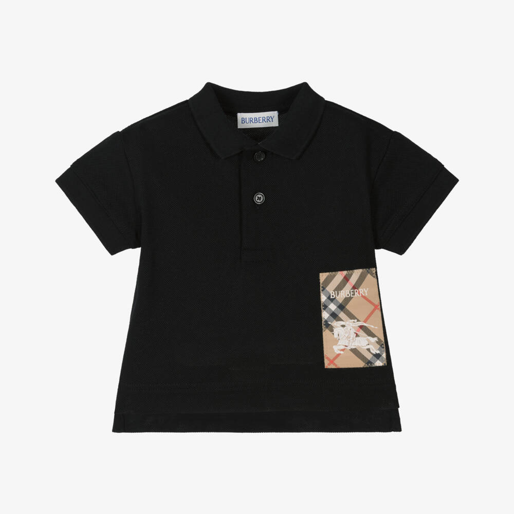 Burberry-Boys Black Cotton Polo Top | Childrensalon Outlet