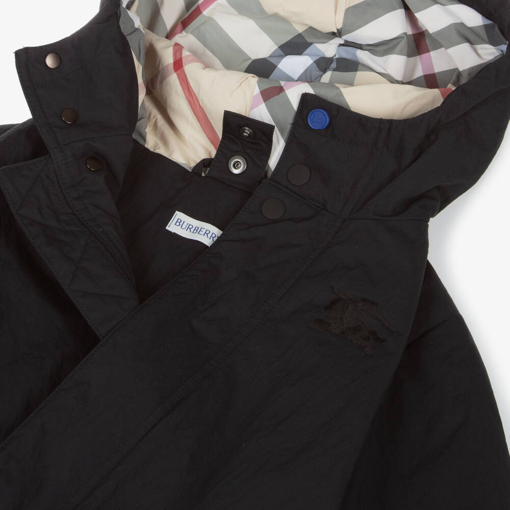 Burberry-Boys Black Hooded Twill Jacket | Childrensalon Outlet