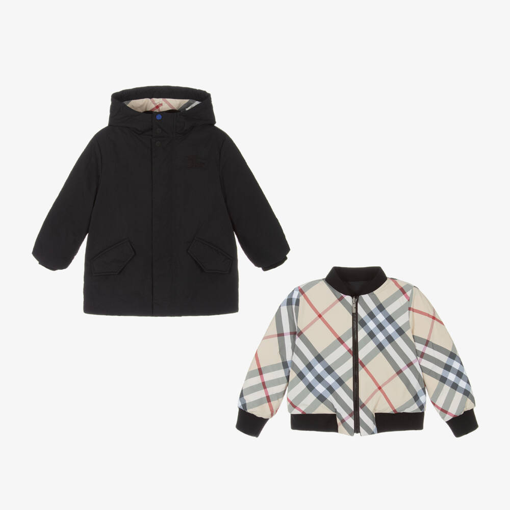 Burberry-Boys Black Hooded Twill Jacket | Childrensalon Outlet