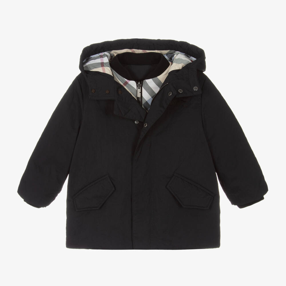 Burberry-Boys Black Hooded Twill Jacket | Childrensalon Outlet