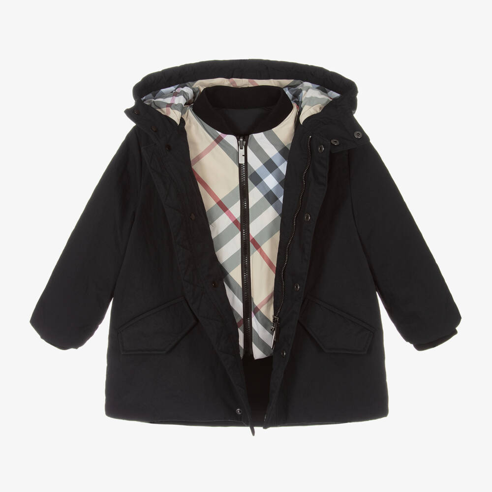 Burberry-Boys Black Hooded Twill Jacket | Childrensalon Outlet