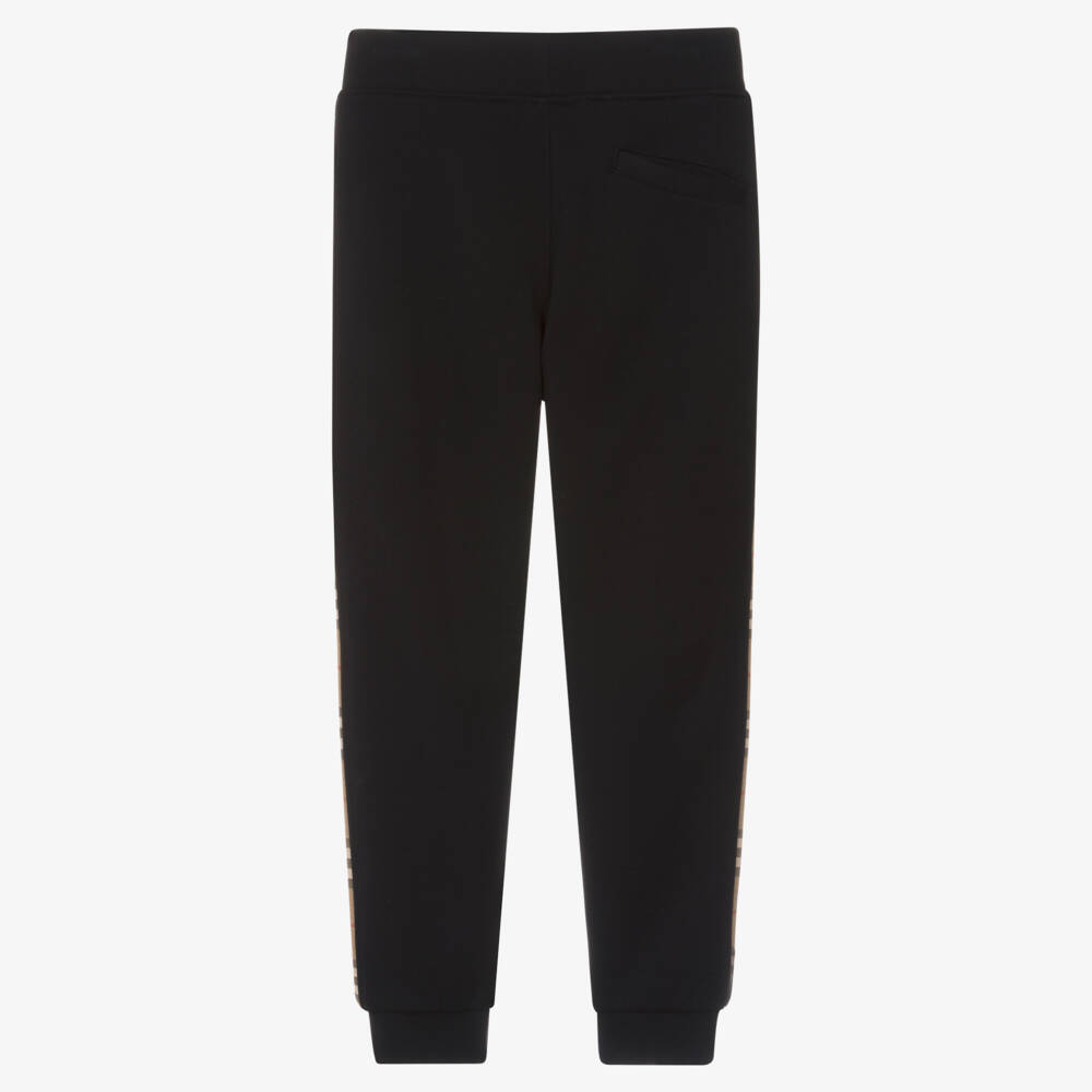 Burberry-Boys Black Joggers with Check Trim | Childrensalon Outlet
