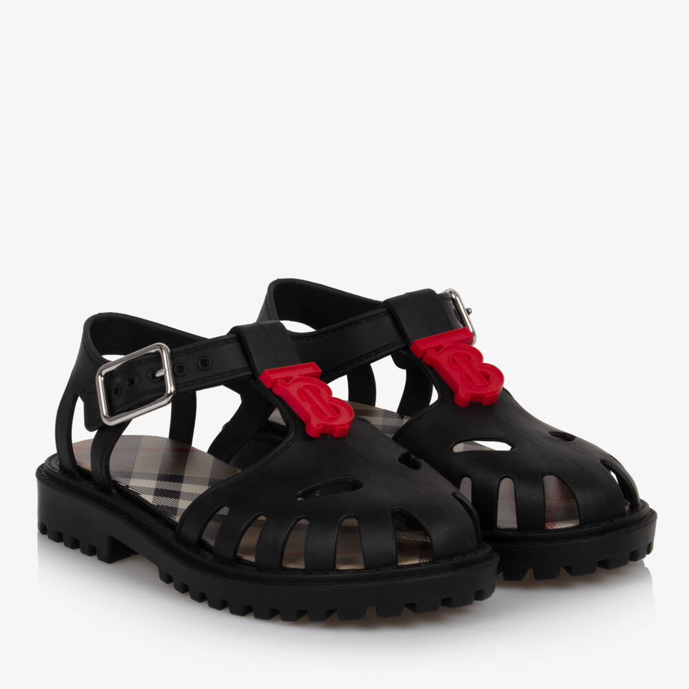 Burberry-Boys Black Monogrammed Buckle Sandals | Childrensalon Outlet