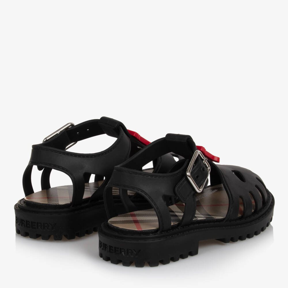 Burberry-Boys Black Monogrammed Buckle Sandals | Childrensalon Outlet