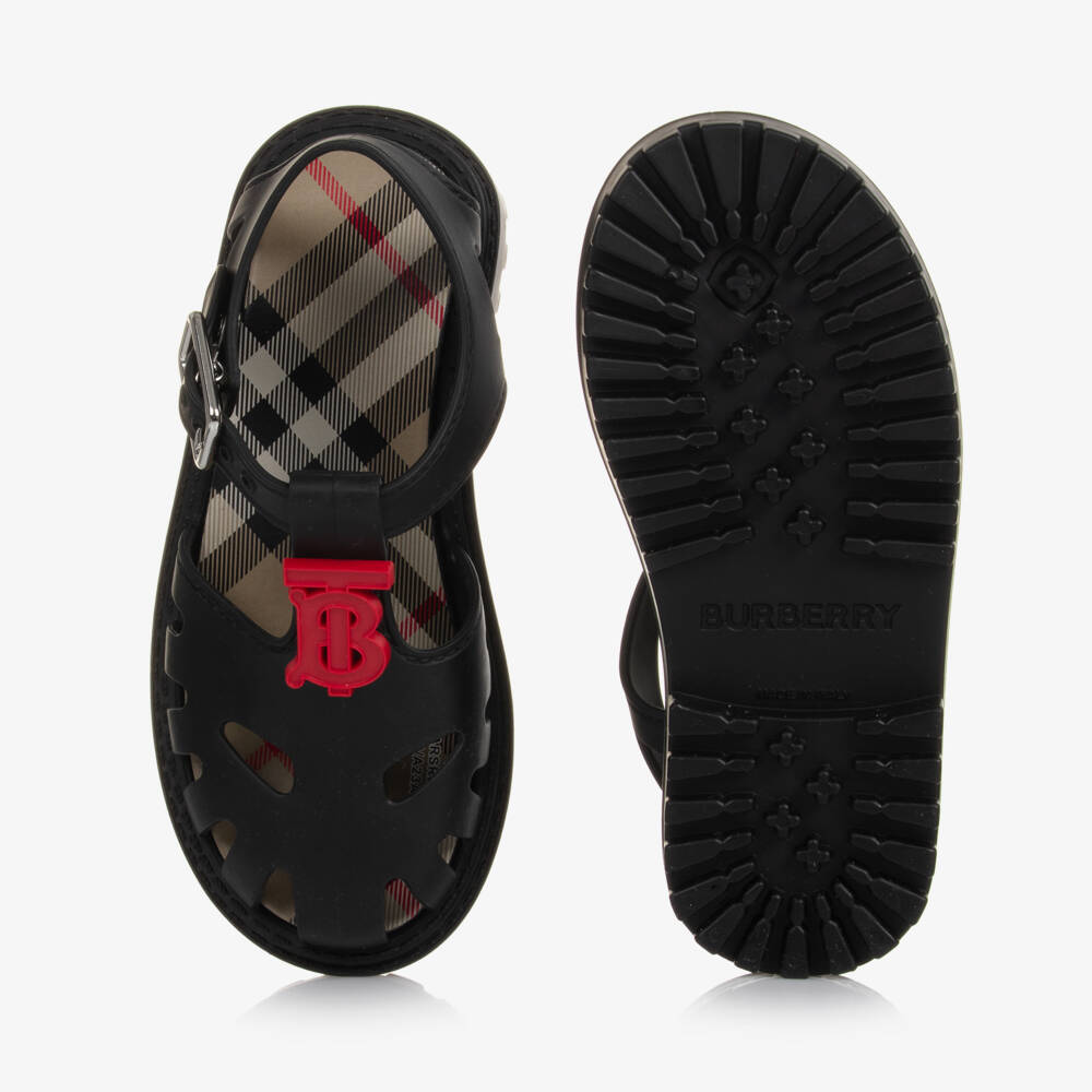 Burberry-Boys Black Monogrammed Buckle Sandals | Childrensalon Outlet