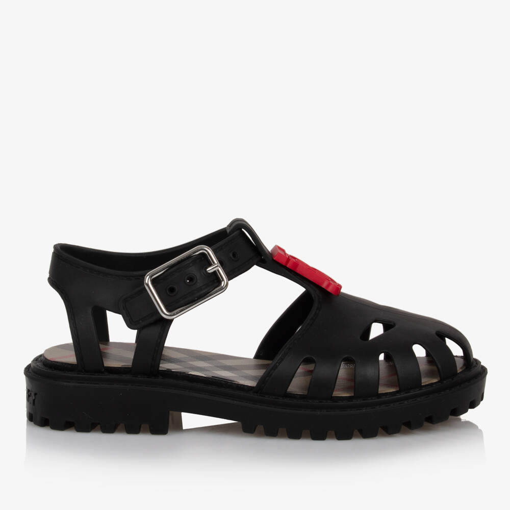 Burberry-Boys Black Monogrammed Buckle Sandals | Childrensalon Outlet