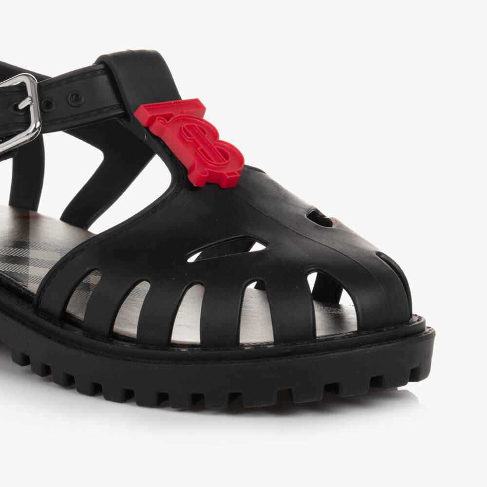 Burberry-صنادل جلي سوداء بشعار للأولاد | Childrensalon Outlet