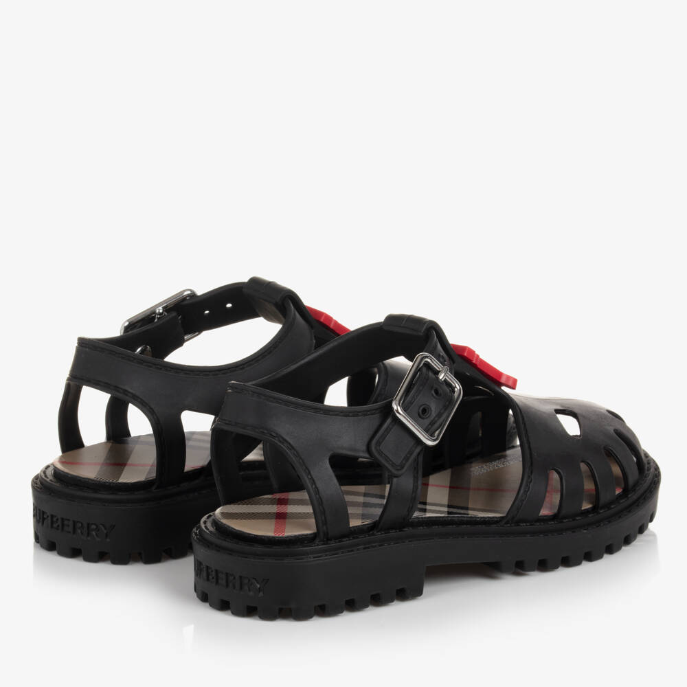 Burberry-صنادل جلي سوداء بشعار للأولاد | Childrensalon Outlet