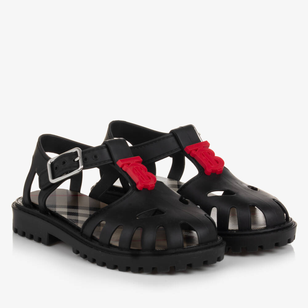 Burberry-Boys Black Monogrammed Jelly Sandals | Childrensalon Outlet