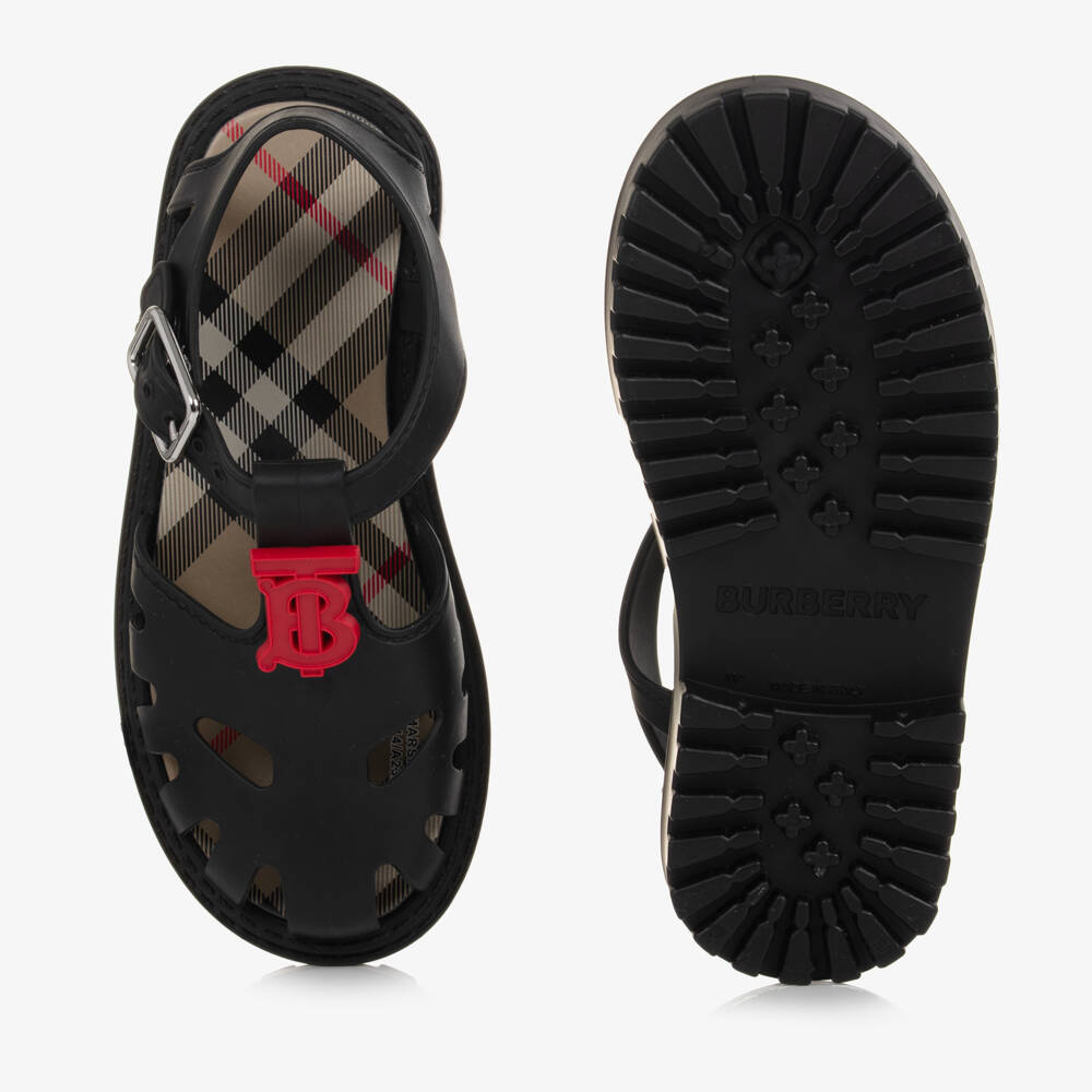 Burberry-صنادل جلي سوداء بشعار للأولاد | Childrensalon Outlet