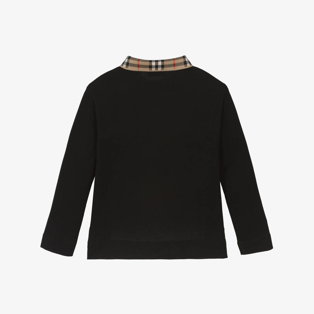 Burberry-Boys Black Polo Shirt with Burberry Check Collar | Childrensalon Outlet