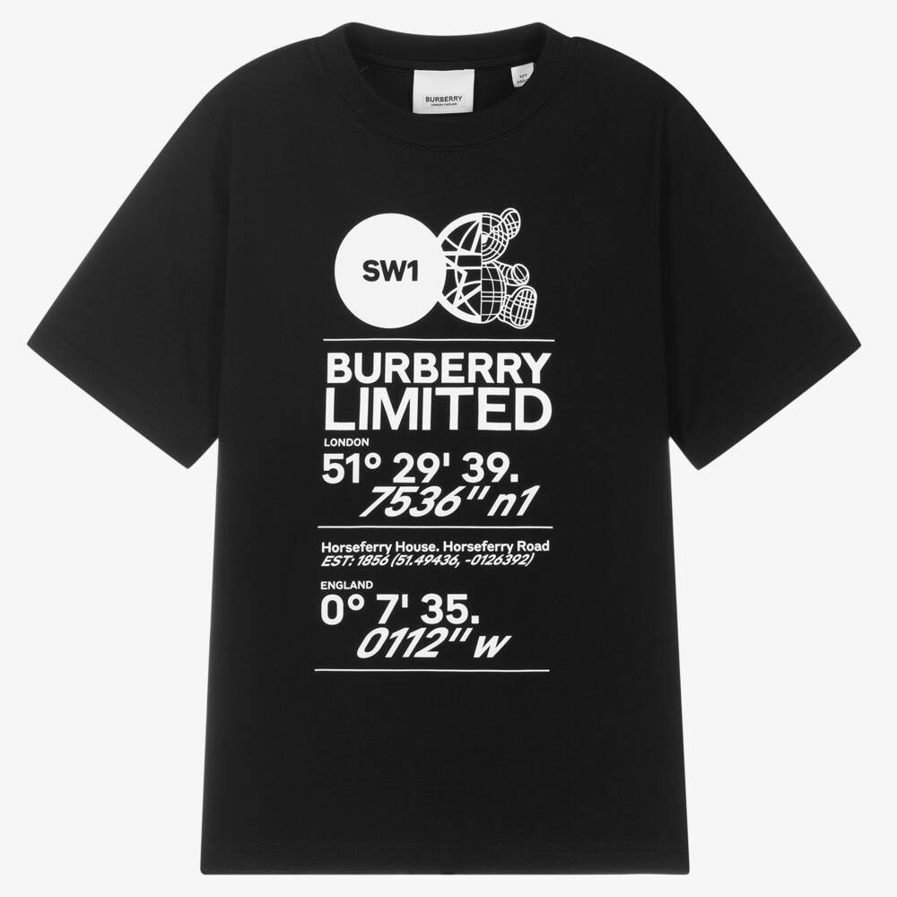 Burberry-Boys Black Rubber Logo Tee | Childrensalon Outlet
