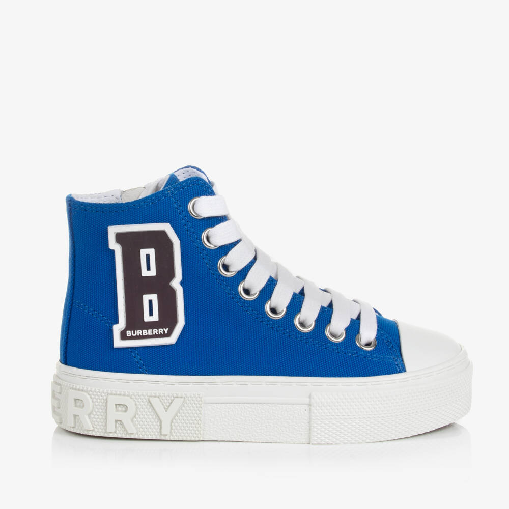 Burberry-Boys Blue Canvas High-Tops | Childrensalon Outlet