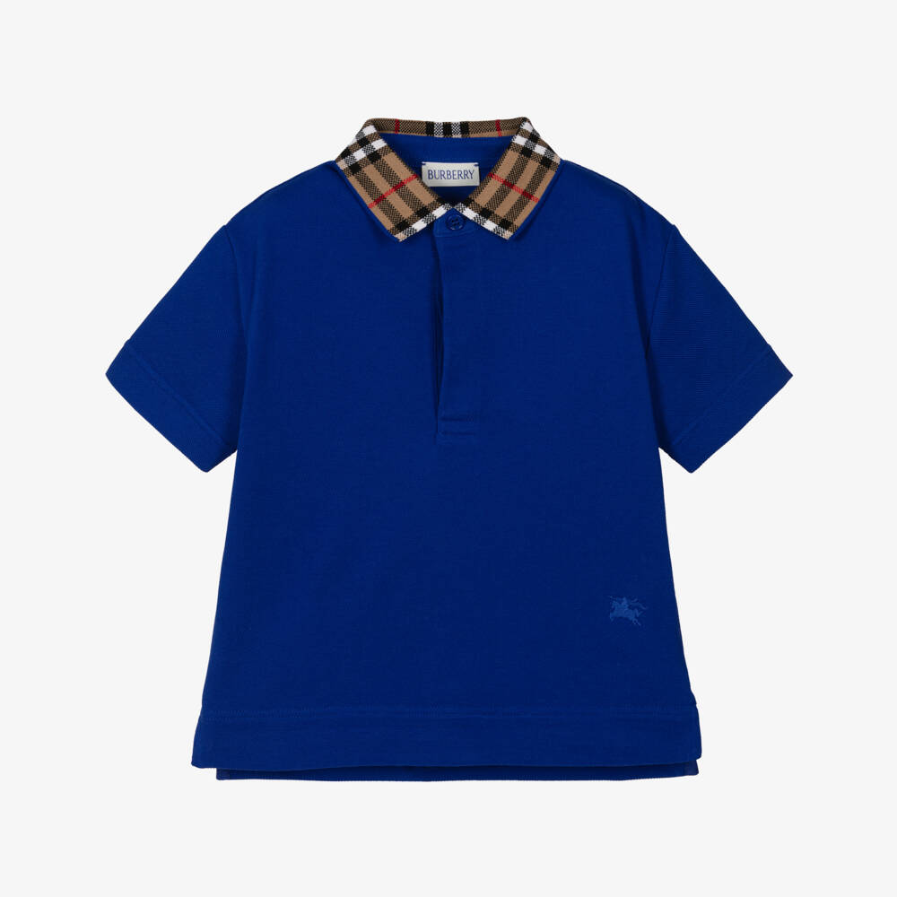 Burberry-Boys Blue Check Polo Shirt | Childrensalon Outlet
